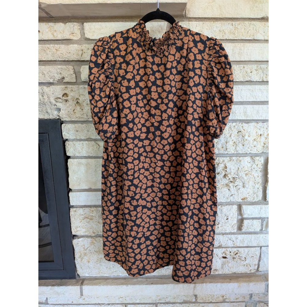 Women's Who What Wear Black Rust Floral Ruffle Neck Dress XL
